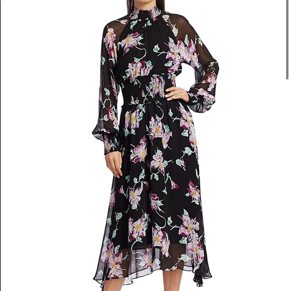 A.L.C. Casey Long Sleeve Silk Floral Midi Dress - Picture 1 of 3